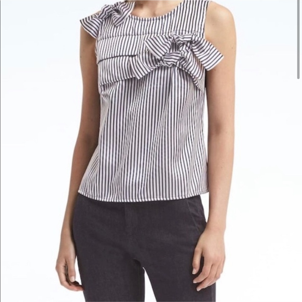 Banana Republic Silver & Blue Striped Dressy Tank